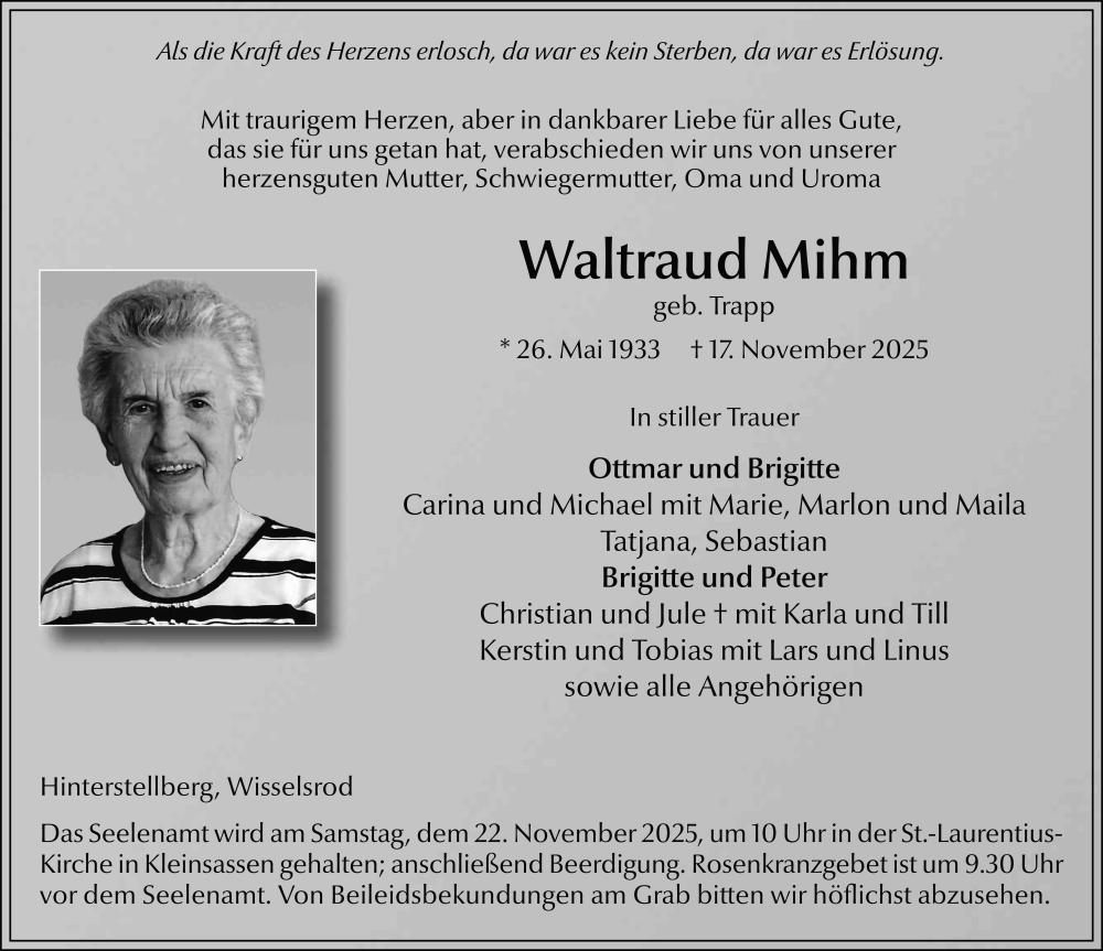  Traueranzeige für Waltraud Mihm vom 20.11.2025 aus FZ