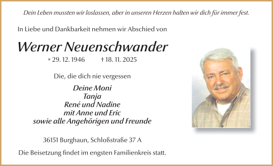 Traueranzeige von Werner Neuenschwander von FZ