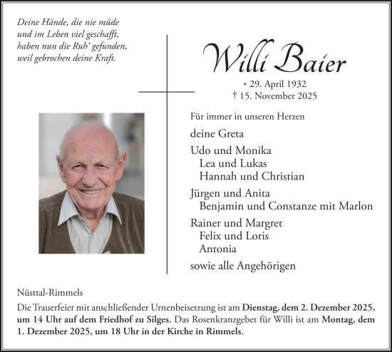 Traueranzeige von Willi Baier von FZ