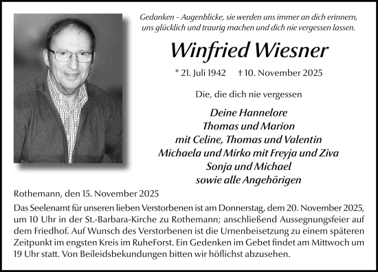 Traueranzeige von Winfried Wiesner von FZ