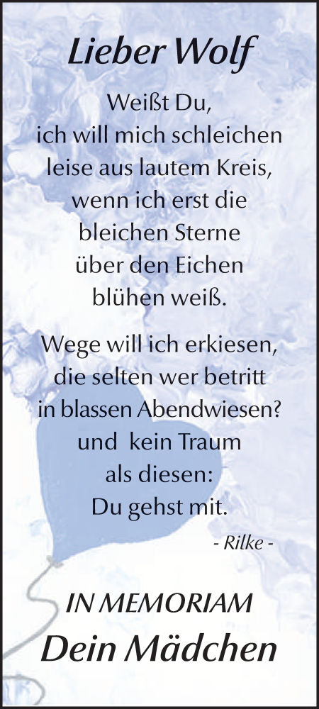 Traueranzeige von Wolf Achterling von FZ