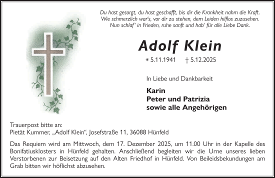 Traueranzeige von Adolf Klein von FZ