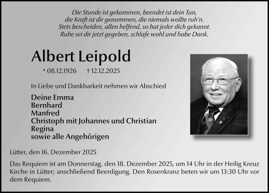 Traueranzeige von Albert Leipold von FZ
