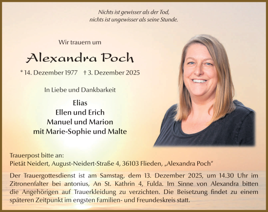 Traueranzeige von Alexandra Poch von FZ