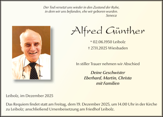 Traueranzeige von Alfred Günther von FZ