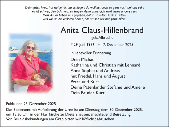 Traueranzeige von Anita Claus-Hillenbrand von FZ