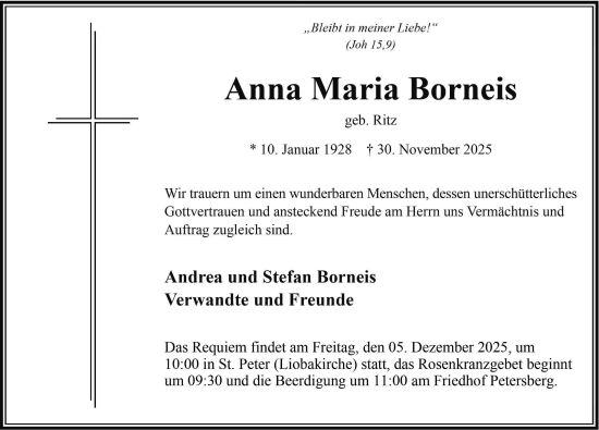 Traueranzeige von Anna Maria Borneis von FZ