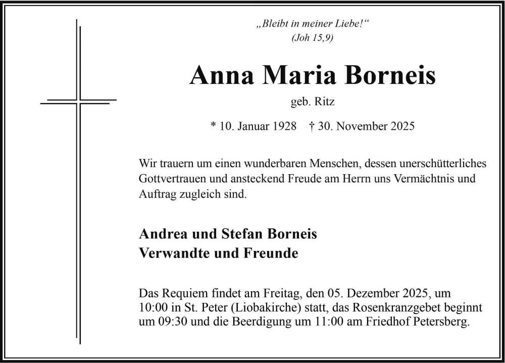  Traueranzeige für Anna Maria Borneis vom 03.12.2025 aus FZ