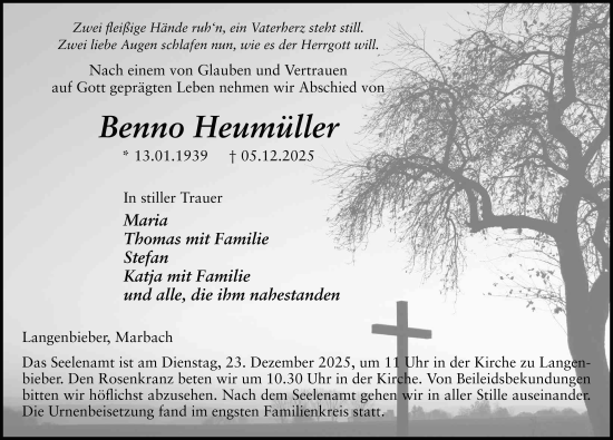 Traueranzeige von Benno Heumüller von FZ
