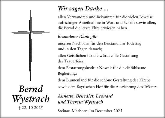 Traueranzeige von Bernd Wystrach von FZ