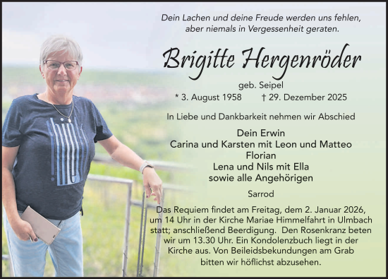 Traueranzeige von Brigitte Hergenröder von FZ