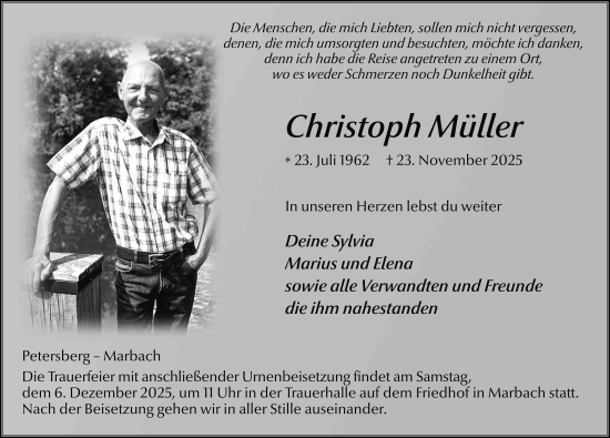 Traueranzeige von Christoph Müller von FZ