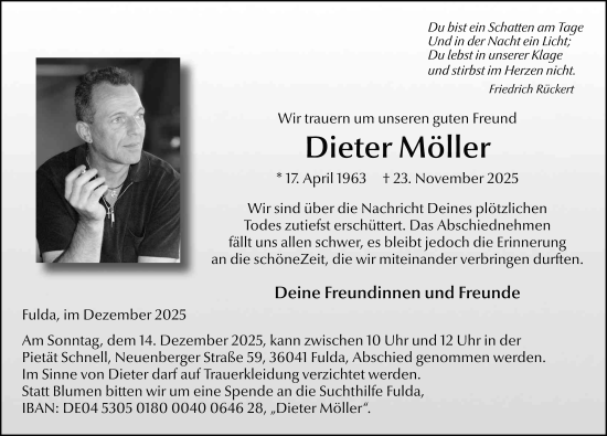 Traueranzeige von Dieter Möller von FZ
