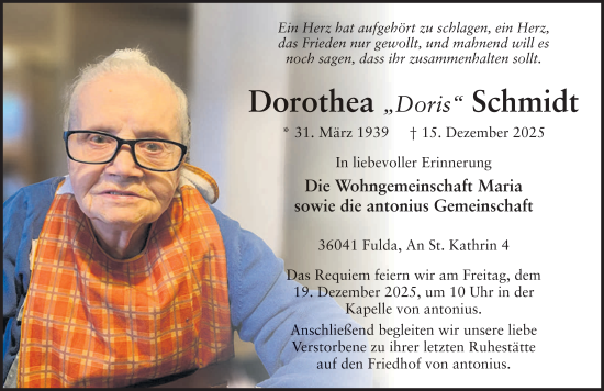 Traueranzeige von Dorothea Schmidt von FZ