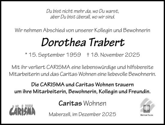 Traueranzeige von Dorothea Trabert von FZ