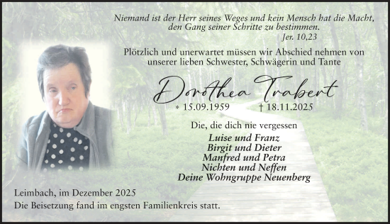 Traueranzeige von Dorothea Trabert von FZ
