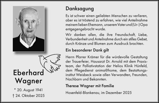 Traueranzeige von Eberhard Wagner von FZ