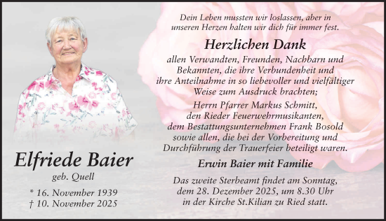 Traueranzeige von Elfriede Baier von FZ