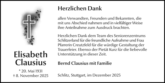 Traueranzeige von Elisabeth Clausius von FZ