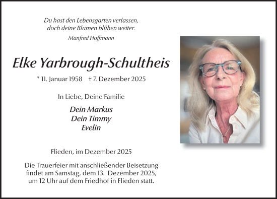 Traueranzeige von Elke Yarbrough-Schultheis von FZ