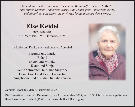 Traueranzeige von Else Keidel von FZ