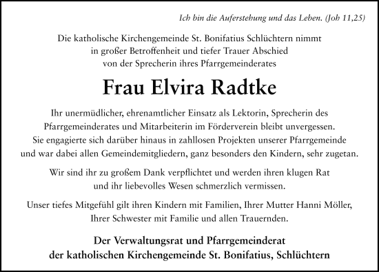 Traueranzeige von Elvira Radtke von FZ