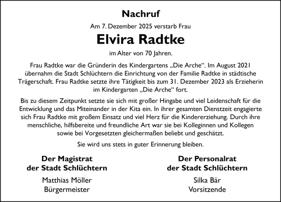 Traueranzeige von Elvira Radtke von FZ