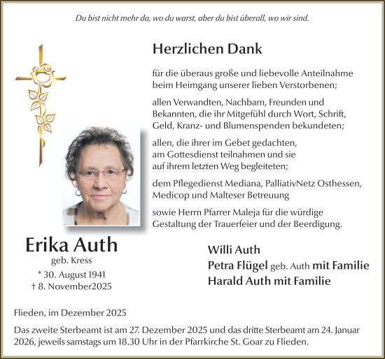 Traueranzeige von Erika Auth von FZ
