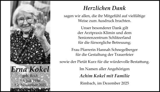 Traueranzeige von Erna Kokel von FZ