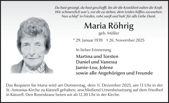 Traueranzeige von Maria Röhrig von FZ