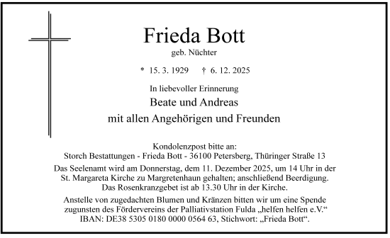 Traueranzeige von Frieda Bott von FZ