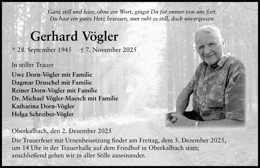  Traueranzeige für Gerhard Vögler vom 02.12.2025 aus FZ