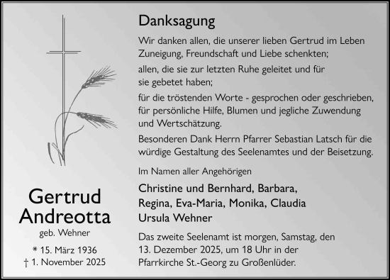 Traueranzeige von Gertrud Andreotta von FZ