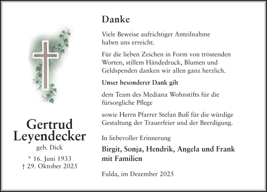 Traueranzeige von Gertrud Leyendecker von FZ