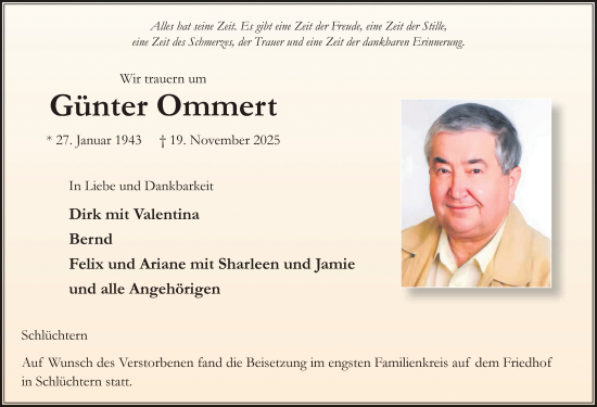 Traueranzeige von Günter Ommert von FZ