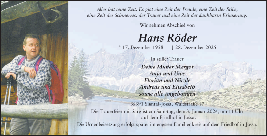 Traueranzeige von Hans Röder von FZ