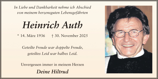 Traueranzeige von Heinrich Auth von FZ