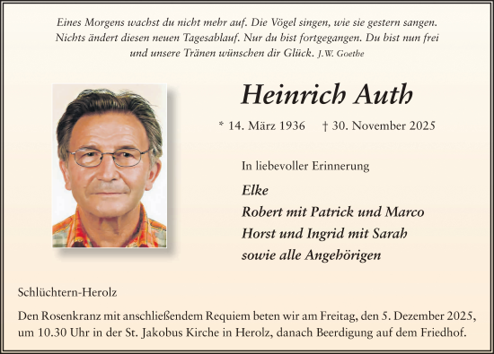 Traueranzeige von Heinrich Auth von FZ