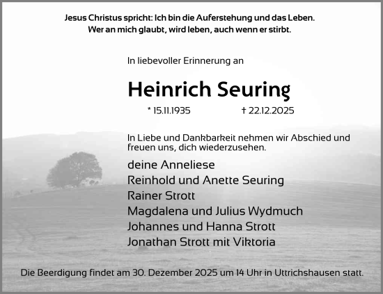 Traueranzeige von Heinrich Seuring von FZ