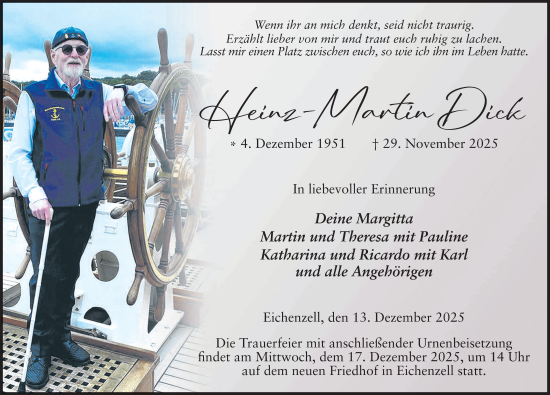 Traueranzeige von Heinz-Martin Dick von FZ