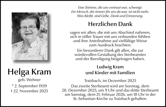 Traueranzeige von Helga Kram von FZ