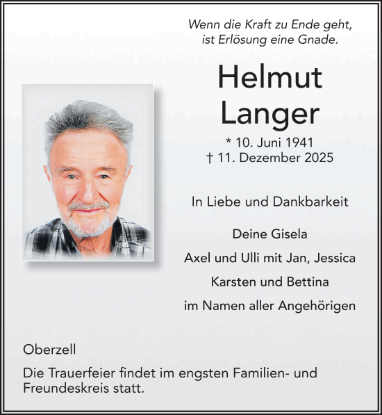 Traueranzeige von Helmut Langer von FZ