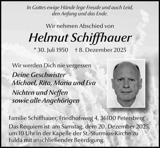 Traueranzeige von Helmut Schiffhauer von FZ