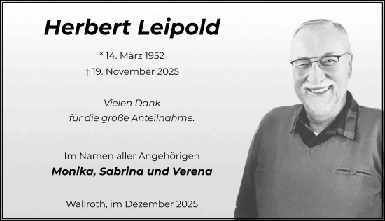 Traueranzeige von Herbert Leipold von FZ