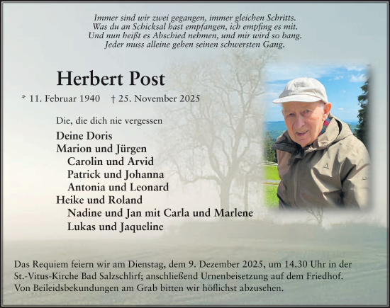 Traueranzeige von Herbert Post von FZ