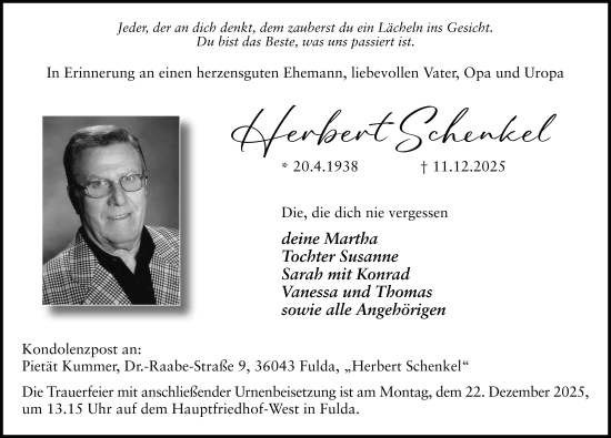 Traueranzeige von Herbert Schenkel von FZ