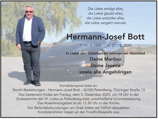 Traueranzeige von Hermann-Josef Bott von FZ
