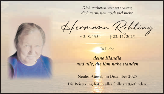 Traueranzeige von Hermann Röhl von FZ