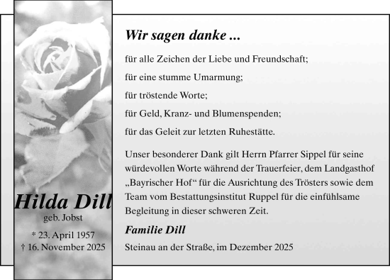 Traueranzeige von Hilda Dill von FZ