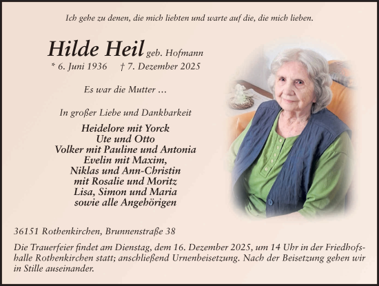 Traueranzeige von Hilde Heil von FZ